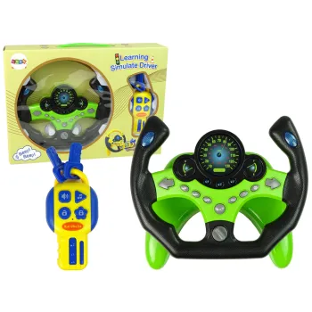 Interaktywna kierownica dla dzieci w zielonym kolorze z efektami świetlnymi
