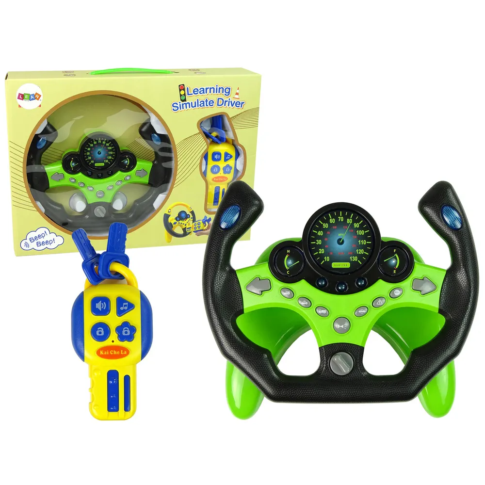 Interaktywna kierownica dla dzieci w zielonym kolorze z efektami świetlnymi