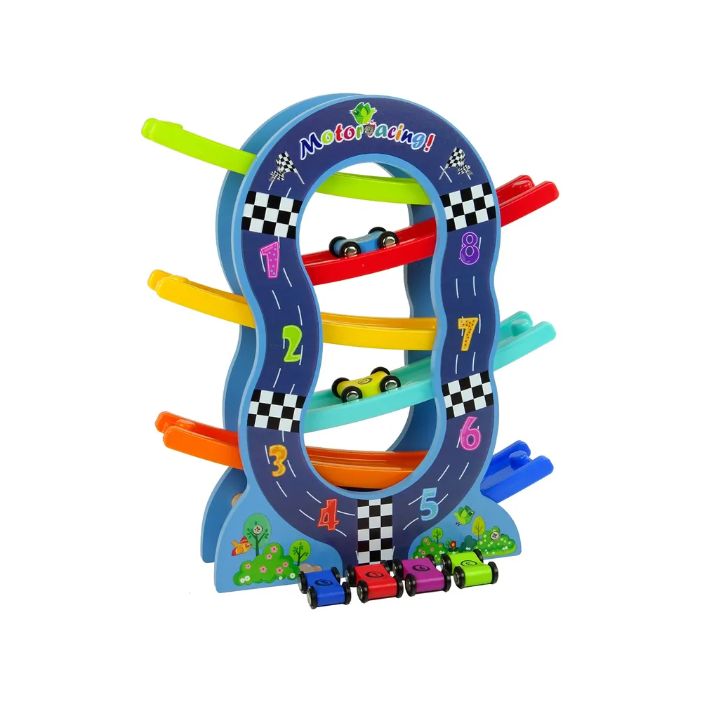 Zabawka edukacyjna z drewna z numerowanymi samochodzikami