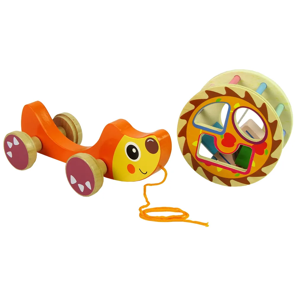 Zabawka edukacyjna jeżyk na sznurku i kółkach dla najmłodszych