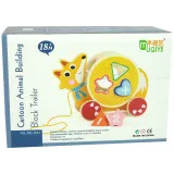 Kolorowa zabawka edukacyjna lisek na kółkach z figurami geometrycznymi