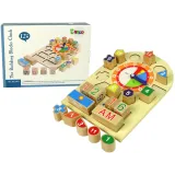 Drewniany edukacyjny zegar sorter z kolorowymi klockami do nauki czasu