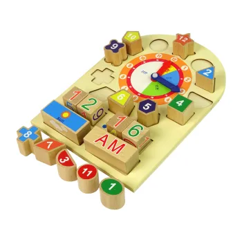 Drewniany Edukacyjny Zegar Sorter Klocki Kolorowe Liczby