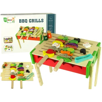Drewniany grill dziecięcy z pełnym zestawem akcesoriów do grillowania
