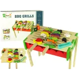 Drewniany grill dziecięcy z pełnym zestawem akcesoriów do grillowania
