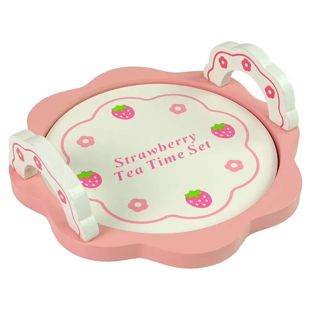 Drewniany zestaw dla dzieci - dzbanek, filiżanki i plastry pomarańczy