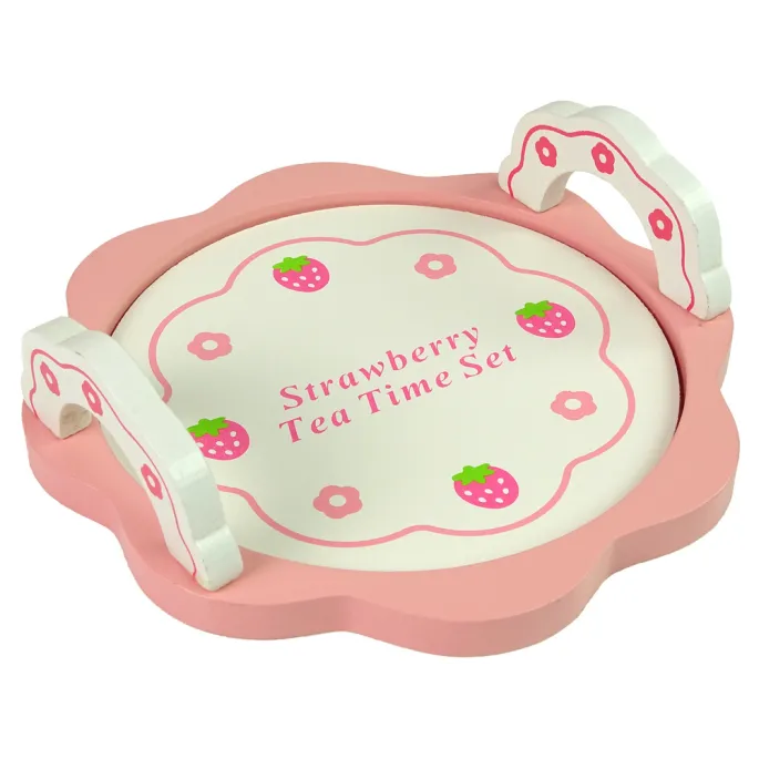 Drewniany zestaw dla dzieci - dzbanek, filiżanki i plastry pomarańczy