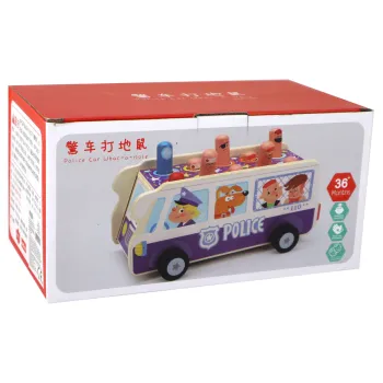 Drewniany zestaw do zabawy zręcznościowej z motywem policyjnego autobusu