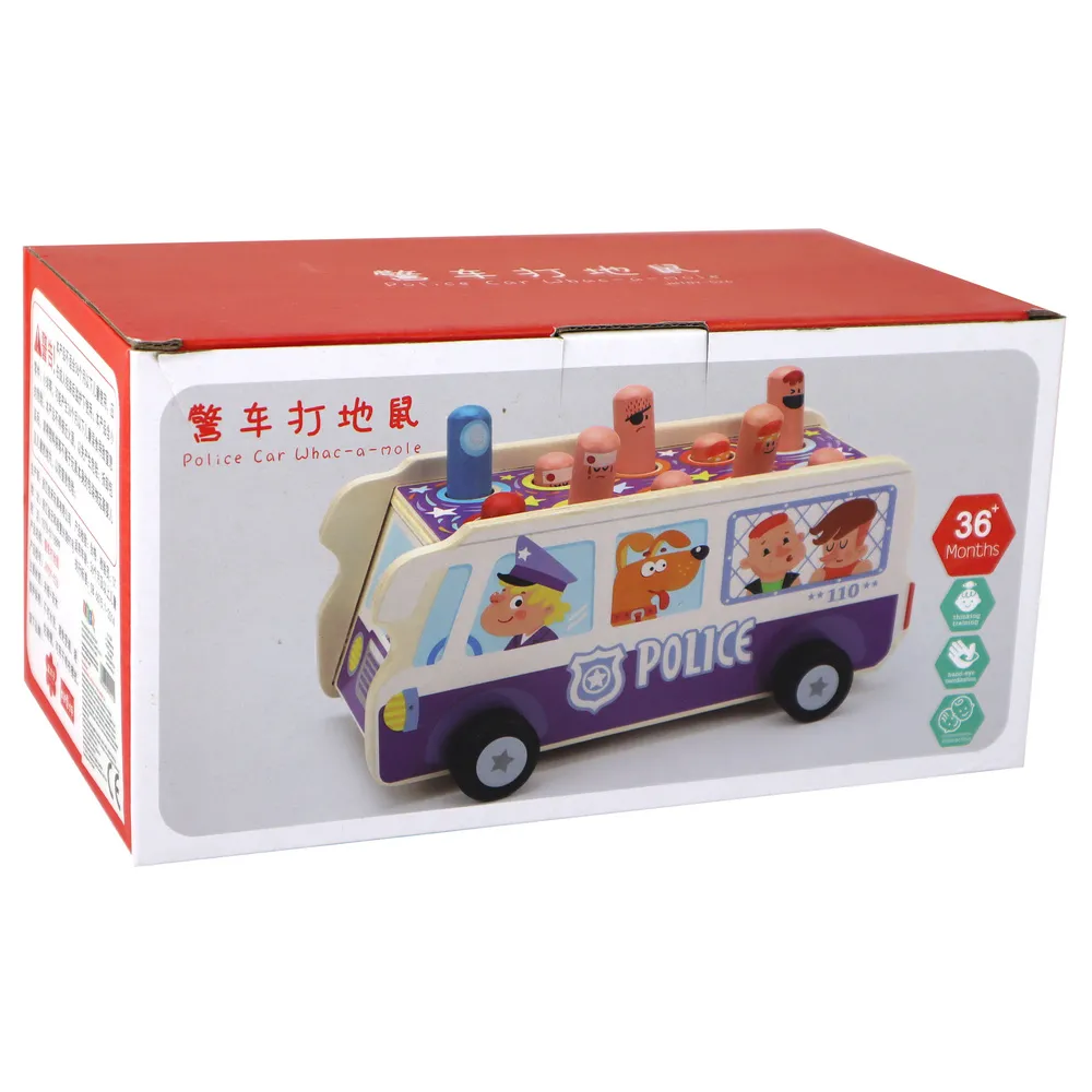 Drewniany zestaw do zabawy zręcznościowej z motywem policyjnego autobusu