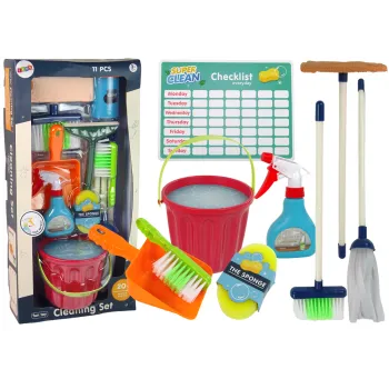 Zestaw do sprzątania dla dzieci z mopem, miotłą i wiadrem, 11 elementów