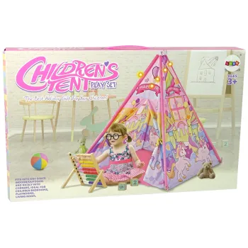 Kolorowy namiot dla dzieci na prezent z motywem jednorożców i kucyków