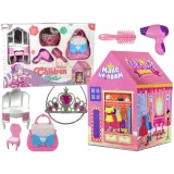 Różowy namiot księżniczki z akcesoriami dla dzieci w salonie piękności