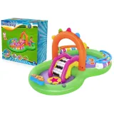 dmuchany plac zabaw Bestway z kolorową zjeżdżalnią w ogrodzie