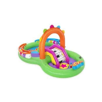 dzieci bawiące się na dmuchanym placu zabaw z perkusją Bestway