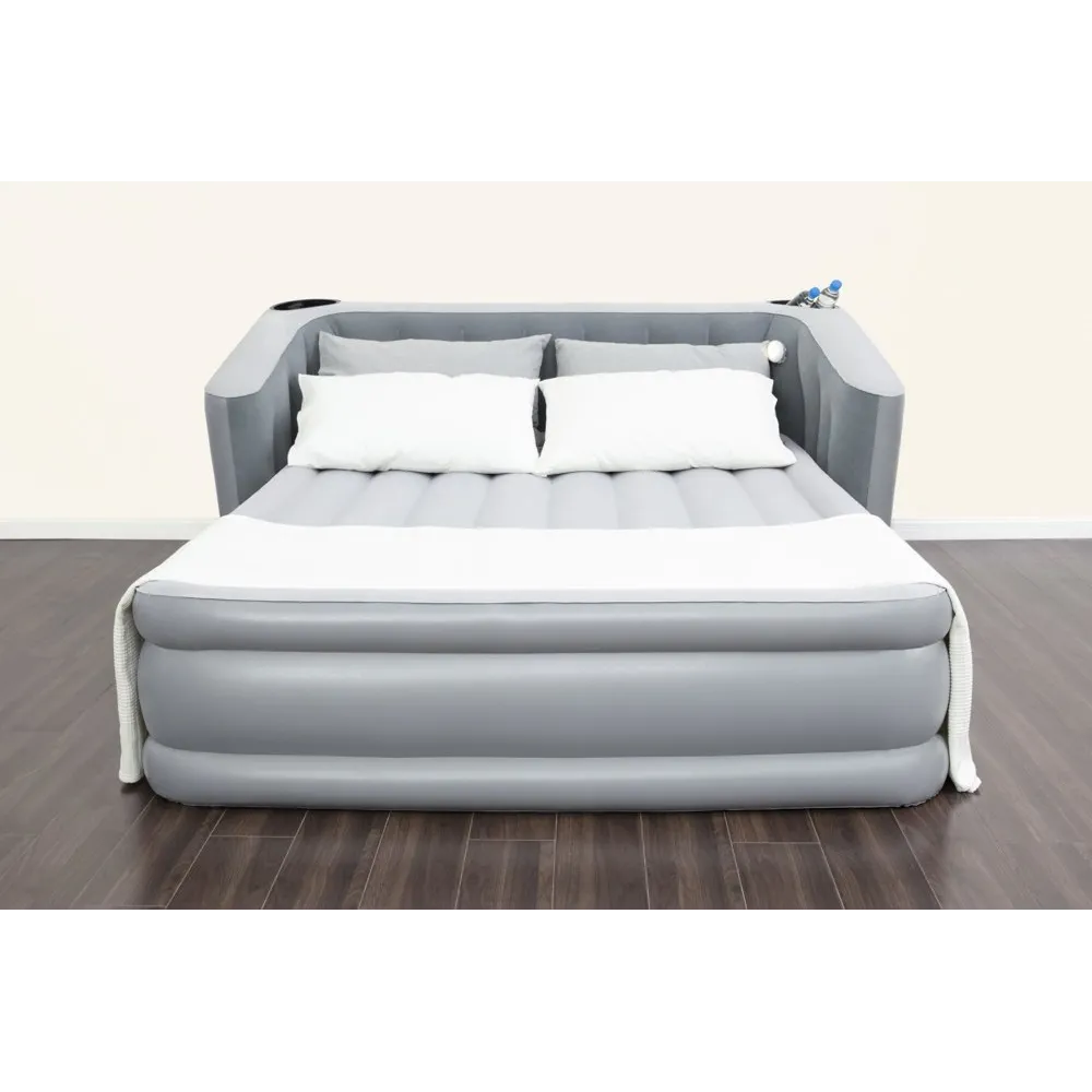 Materac dmuchany 233x196x80 cm z zagłówkiem i uchwytami na napoje