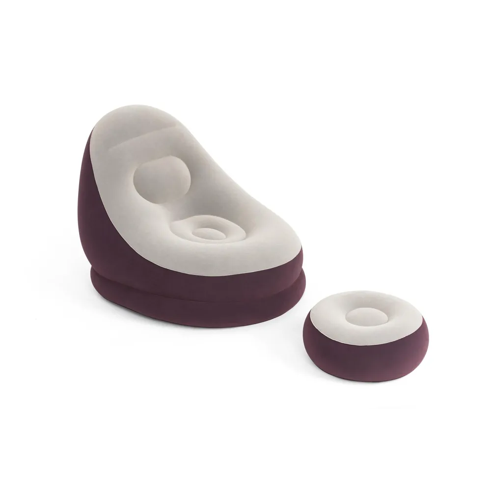 Bordowy fotel dmuchany z miękką, flokowaną powierzchnią