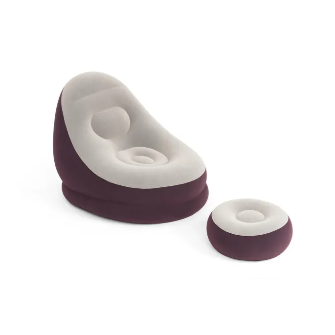 Bordowy fotel dmuchany z miękką, flokowaną powierzchnią