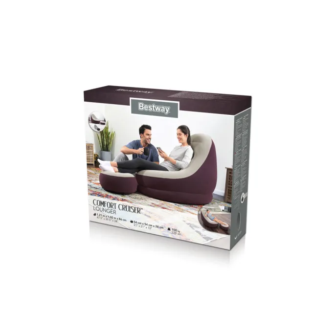 Dmuchany fotel z podnóżkiem Bestway 75053 wykorzystywany na balkonie