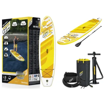 Deska SUP Hydro-Force żółta na tle wody o wymiarach 320 x 76 x 12 cm