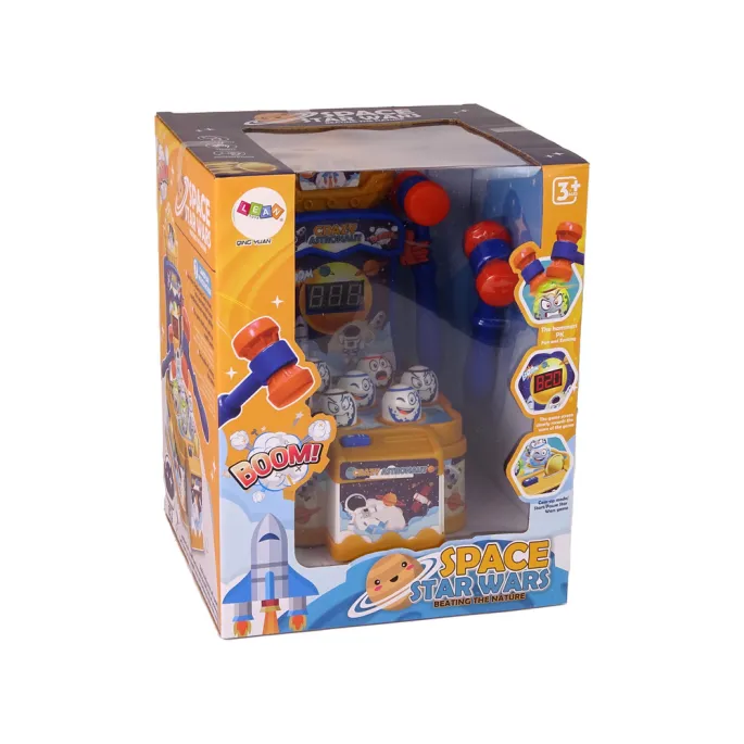 Opakowanie gry zręcznościowej z motywem planet i efektami świetlnymi