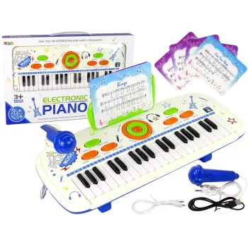 Niebieskie elektryczne pianino keyboard dla dzieci z mikrofonem