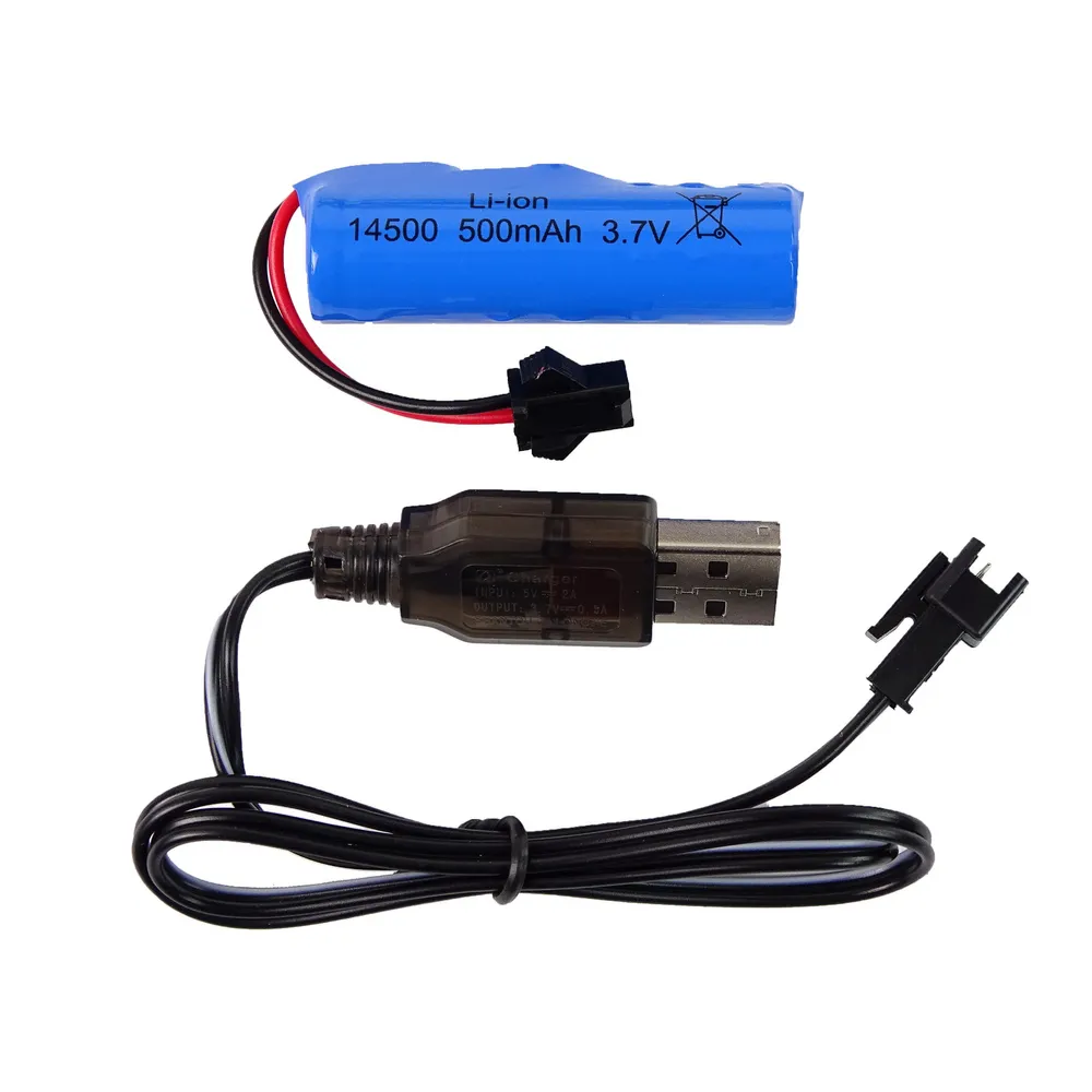 Akcesoria zestawu – bateria, ładowarka USB i pilot do dźwigu RC