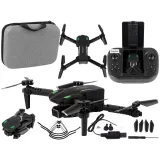 Czarny dron latający z kamerą na tle jasnego tła