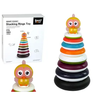 Kolorowa edukacyjna piramidka z obręczami i kaczuszką dla dzieci