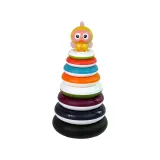 Piramidka edukacyjna z kolorowymi kółkami i żółtą kaczuszką na szczycie