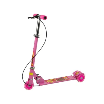 Hulajnoga Trójkołowa Świecące Koła LED Różowa z Hamulcem Ręcznym