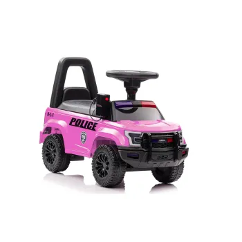 Różowy jeździk QLS-993 z megafonem dla dzieci na białym tle