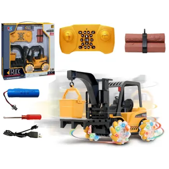 Zdalnie sterowany wózek widłowy z podświetlanymi kołami LED i pilotem