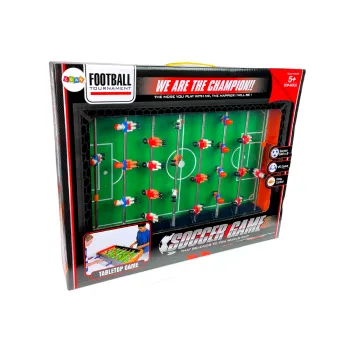 Stół piłkarzyki z przyssawkami i licznikiem goli, widok z boku