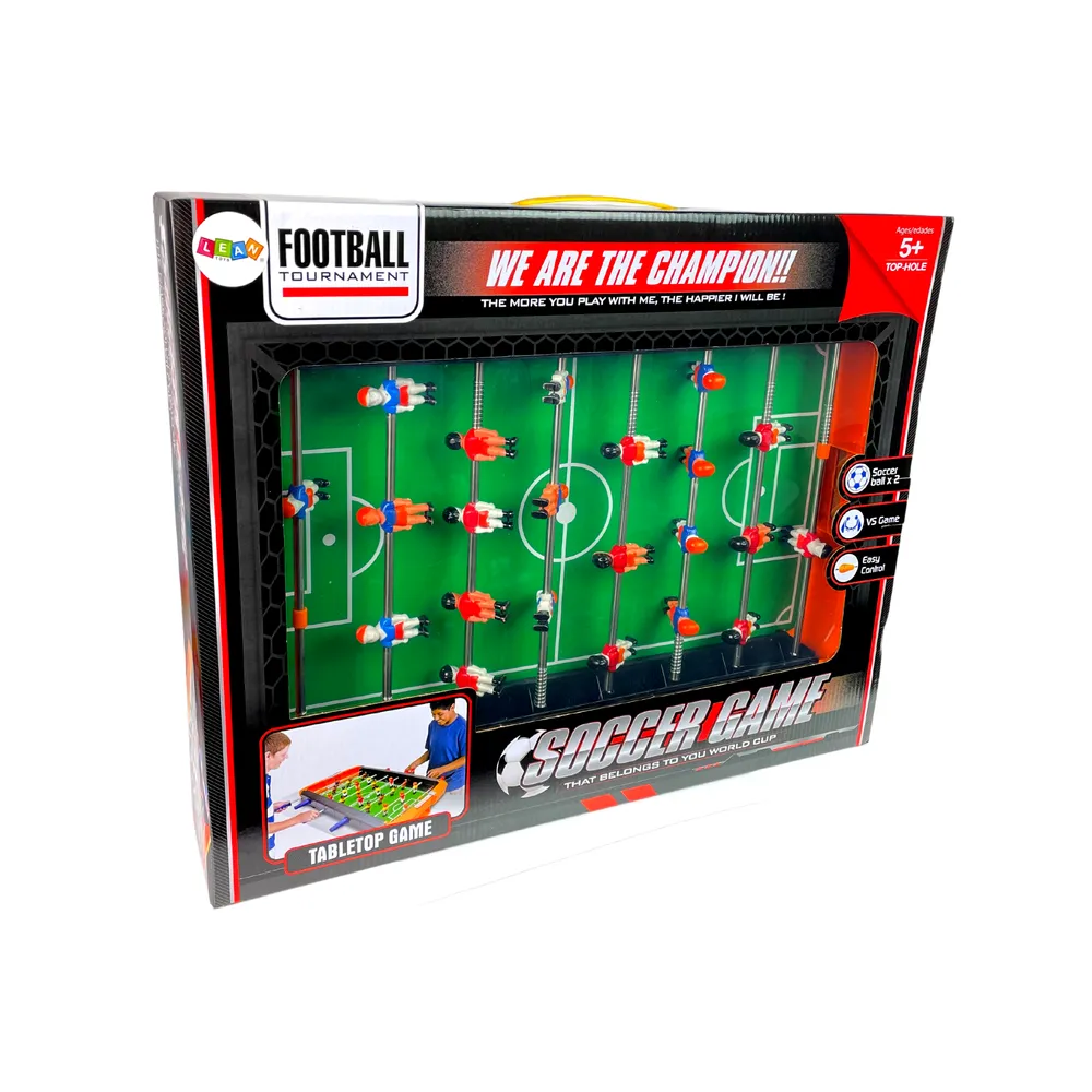 Stół piłkarzyki z przyssawkami i licznikiem goli, widok z boku