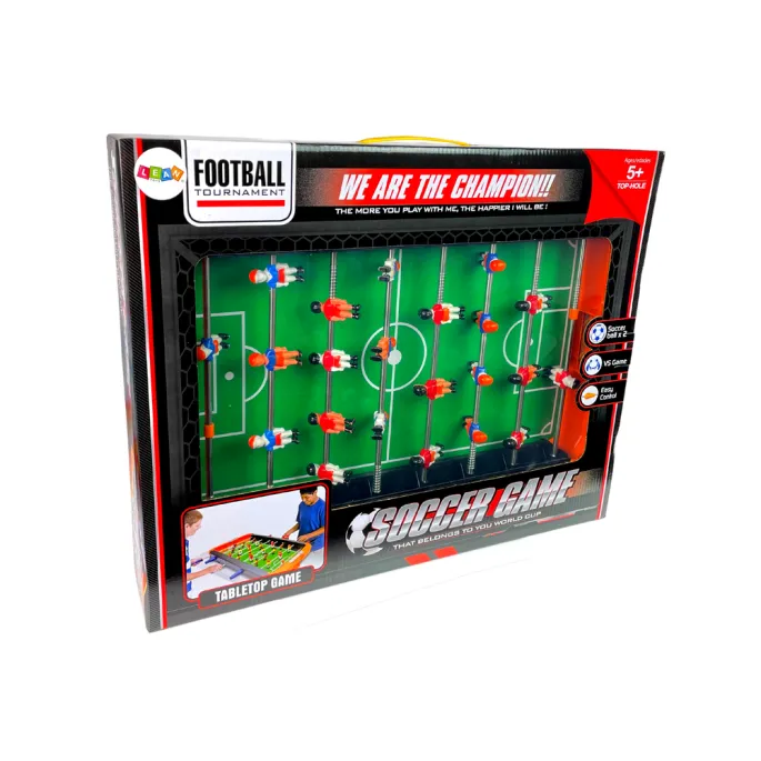 Stół piłkarzyki z przyssawkami i licznikiem goli, widok z boku