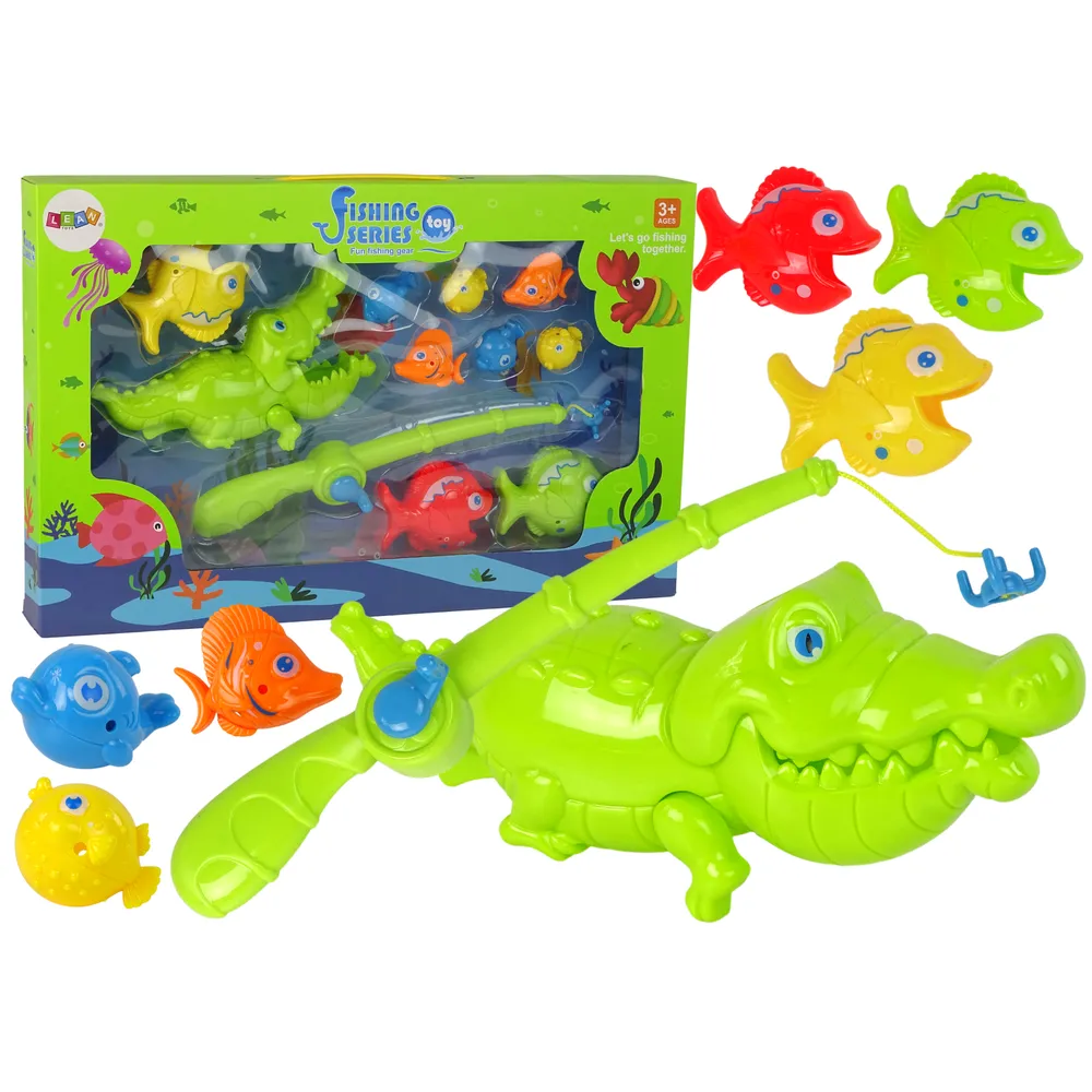 Zestaw łowienia rybek z kolorowymi rybkami i krokodylem dla dzieci