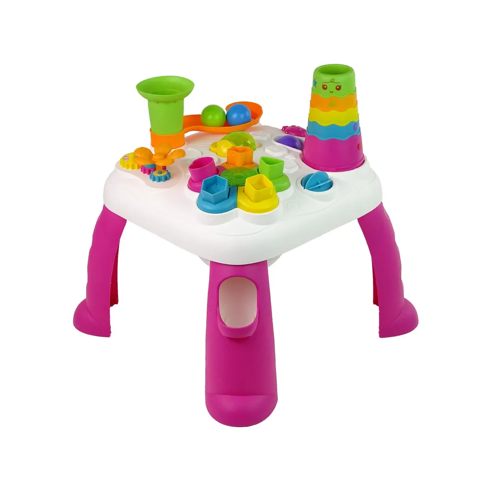 Zabawkowy stolik edukacyjny z diodami LED i elementami motorycznymi dla dziecka