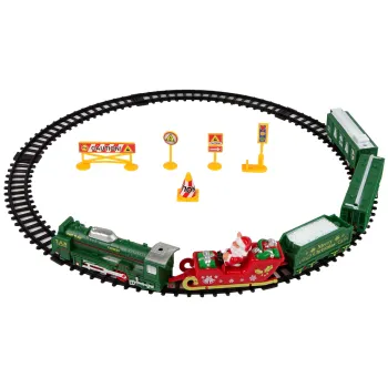 Zestaw kolejki z oświetleniem lokomotywy oraz świątecznymi wagonami