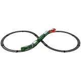 Elementy zestawu świątecznej kolejki: lokomotywa, sanie, tory, znaki