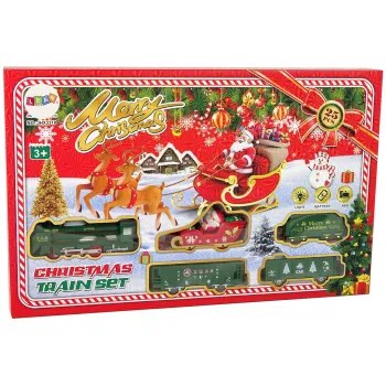 Świąteczny motyw kolejki z torami o długości 260 cm i kolorowymi wagonami
