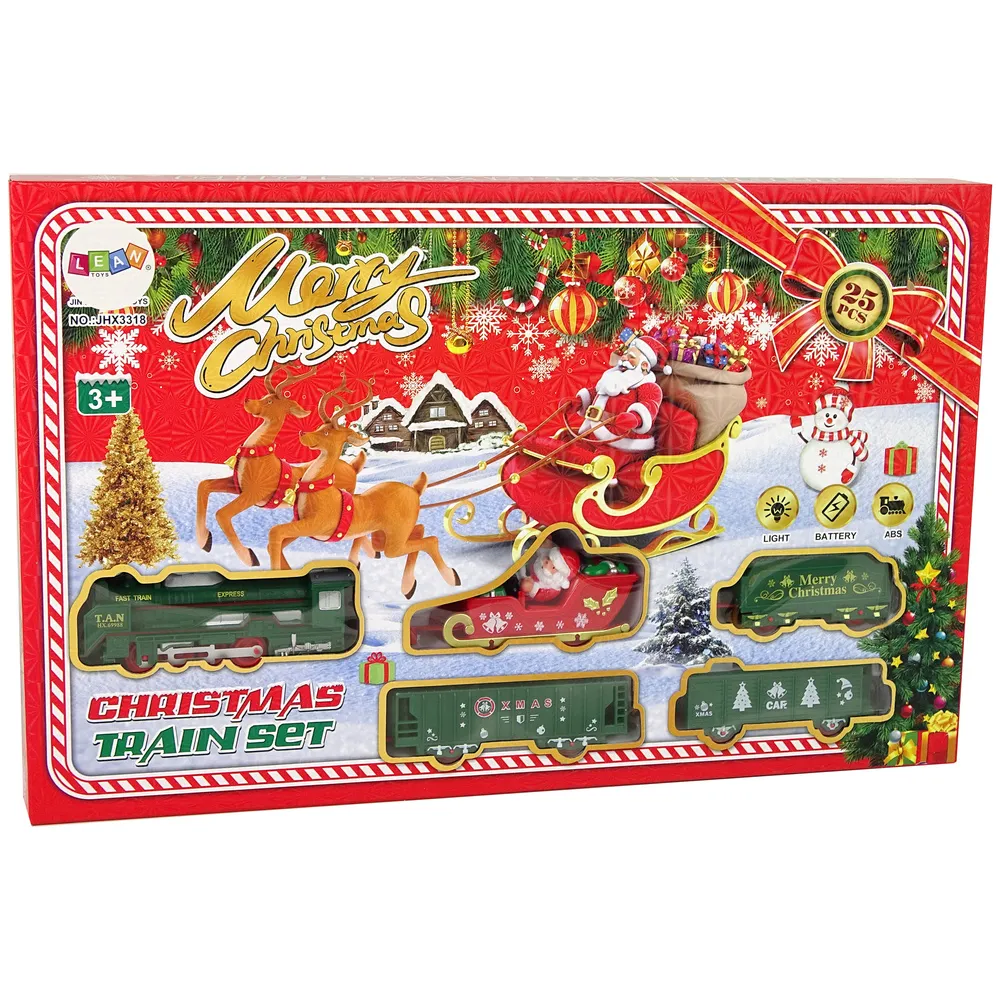 Świąteczny motyw kolejki z torami o długości 260 cm i kolorowymi wagonami