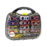 Walizka z zestawem resoraków, dinozaurów i znaków drogowych do zabawy