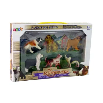 Kolorowe zabawkowe figurki psów wykonane z gumy, widok z bliska