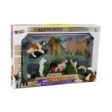 Kolorowe zabawkowe figurki psów wykonane z gumy, widok z bliska