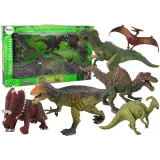 Zestaw sześciu dużych figurek dinozaurów na białym tle