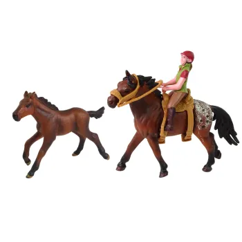 Zestaw 3 Figurek Konie i Zagroda Figurka Koń Źrebak Jeździec