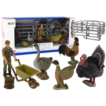 Duży Zestaw Figurek Farma Wieś Indyk Kura Kogut Taczka 11 elementów