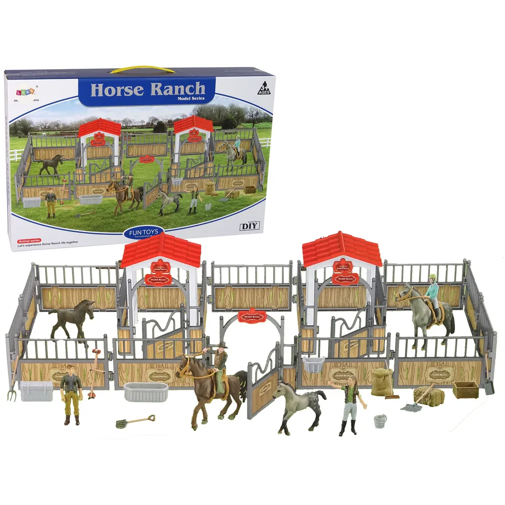 Zestaw do złożenia ranczo z końmi i jeźdźcami dla dzieci
