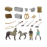 Szczegółowy zestaw farma z końmi i akcesoriami do zabawy