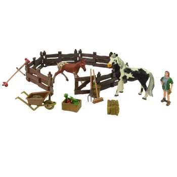 Zestaw Figurek Farma Do Złożenia Drewniana Zagroda Konie